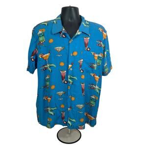 Cherokee Waikiki Wear, Blue Cocktail Hawaiian Shirt, Mens Large